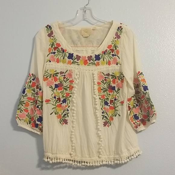 Anthropologie Vanessa Virginia pom pom peasant top - Picture 2 of 8